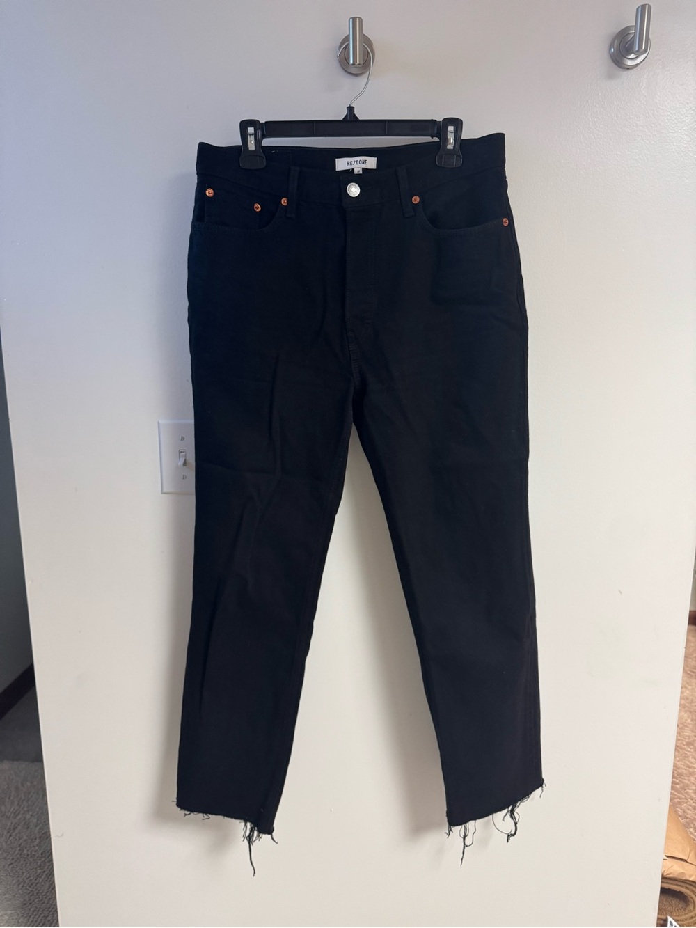 Re/Done Black High-Rise Straight Jeans with Branded Button